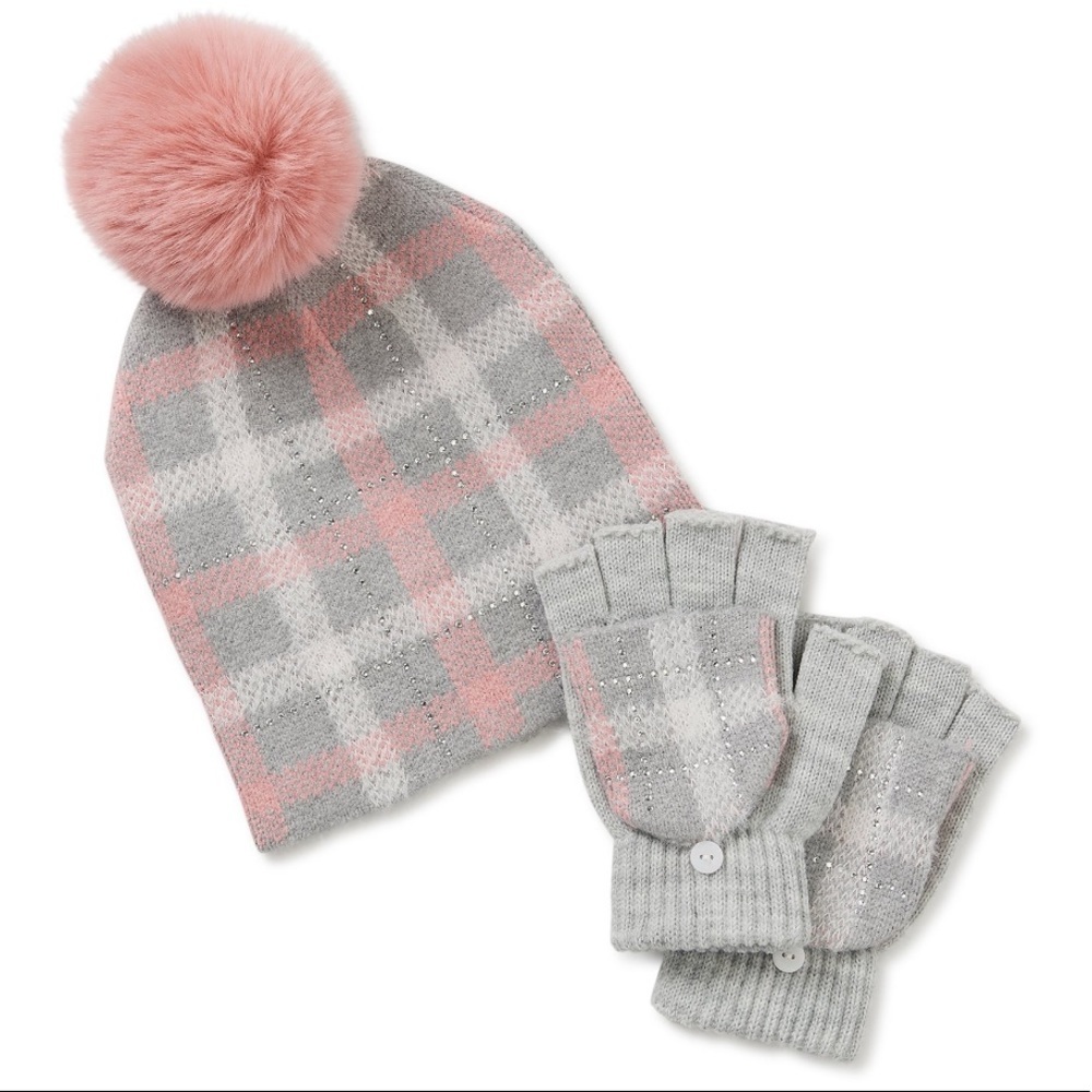 Plaid Hat and Gloves Set for Women